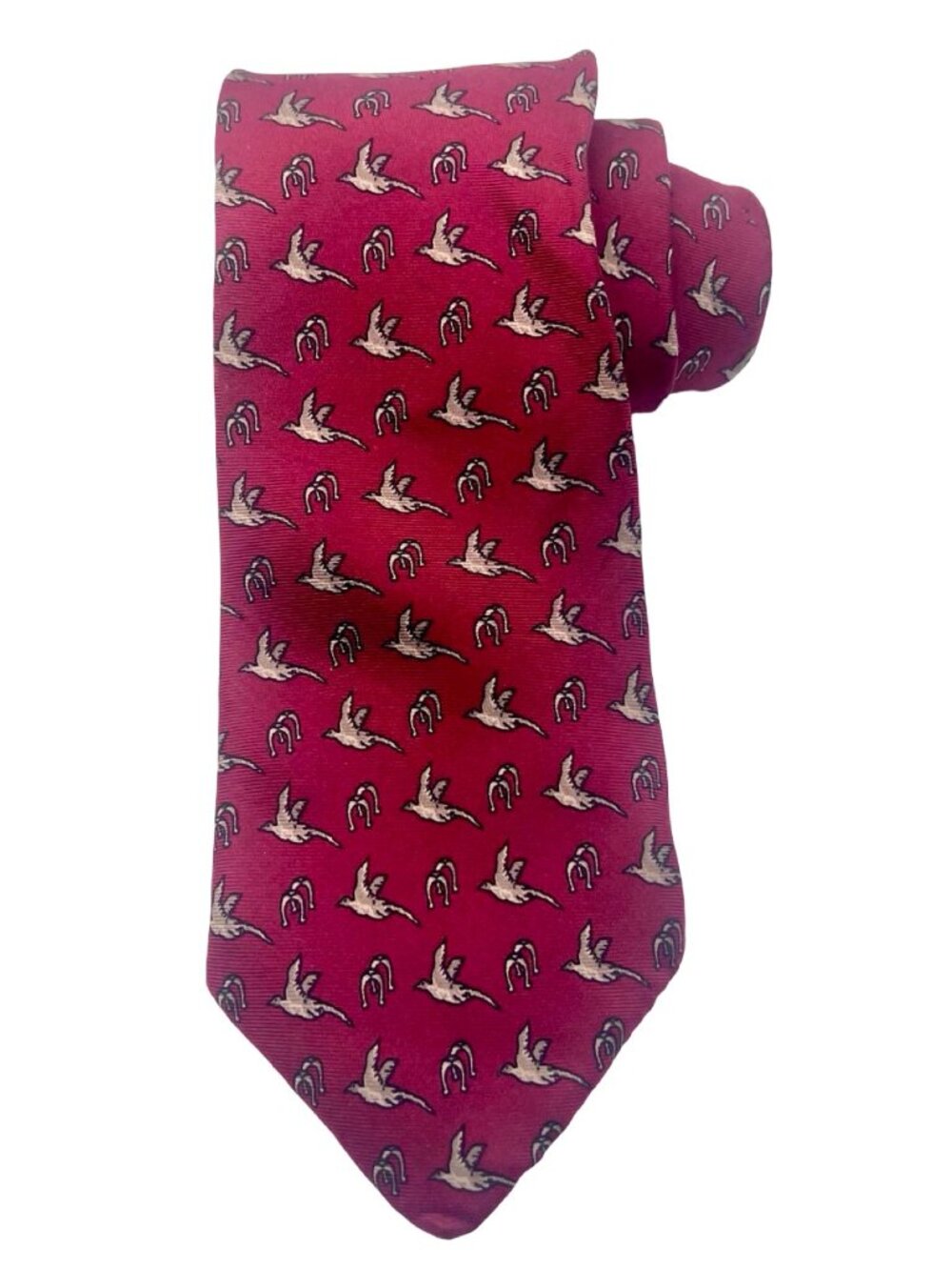 Michel Burgundy Bird Print Silk Necktie Mens OS